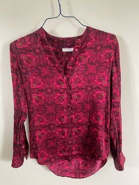 Equipment Fuchsia Paisley Button-Front Silk Shirt